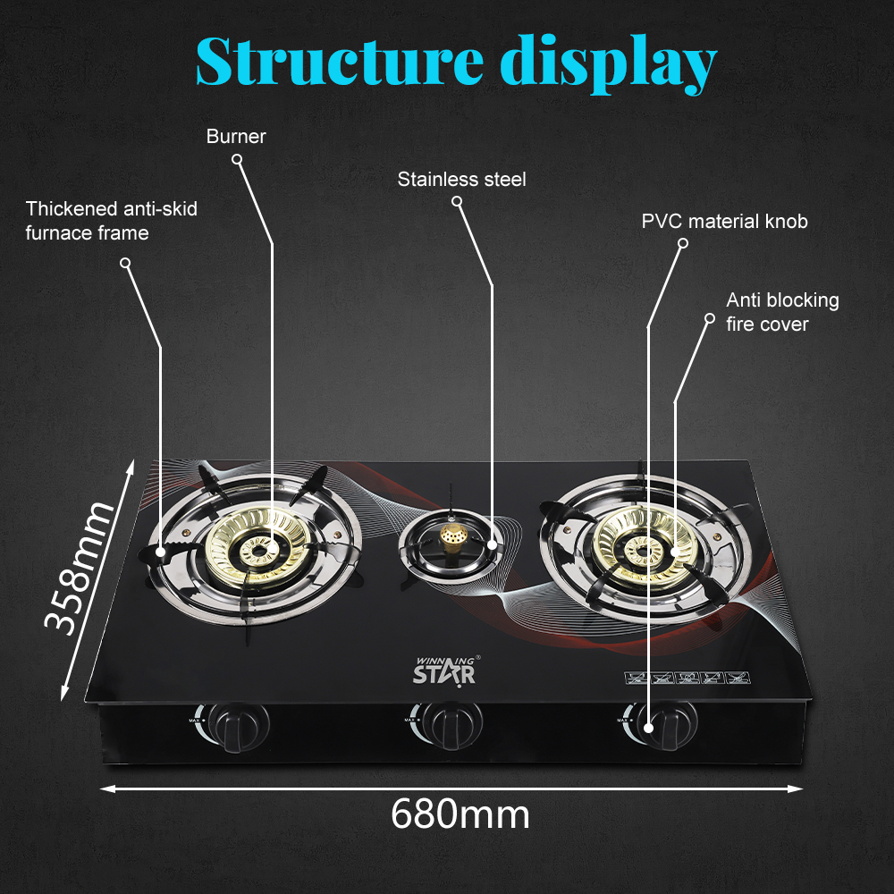 WINNING STAR Professional Automatic Piezo Ignition Cooker ST-9655 Stainless Steel 2 Burner Gas Stove Gas Cooker