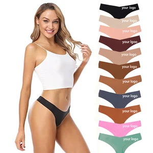 Custom logo Laser Cut T-back  Ice Silk Women Satin Panties Nylon Underwear  Bragas De Mujer Ropa Interior Tangas Seamless Thong