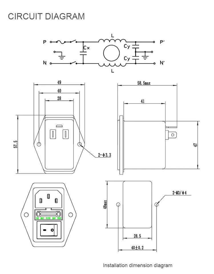 1A 3A 6A 10A Low Pass Switch and Fuse 250VAC Noise Filter with EMC/EMI for RFI (LC RC Networks) Filtering factory