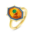 Gleaming Yellow Amber Gemstone Silver Rings 925 Sterling Silver Jewelry Rings With Green Agate