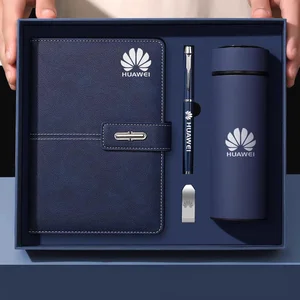 Promo Wholesale Business Luxury A5 Diary Bottle Set Customizable PU Leather A5 Notebook Gift Set With Pen, Thermal Mug and USB