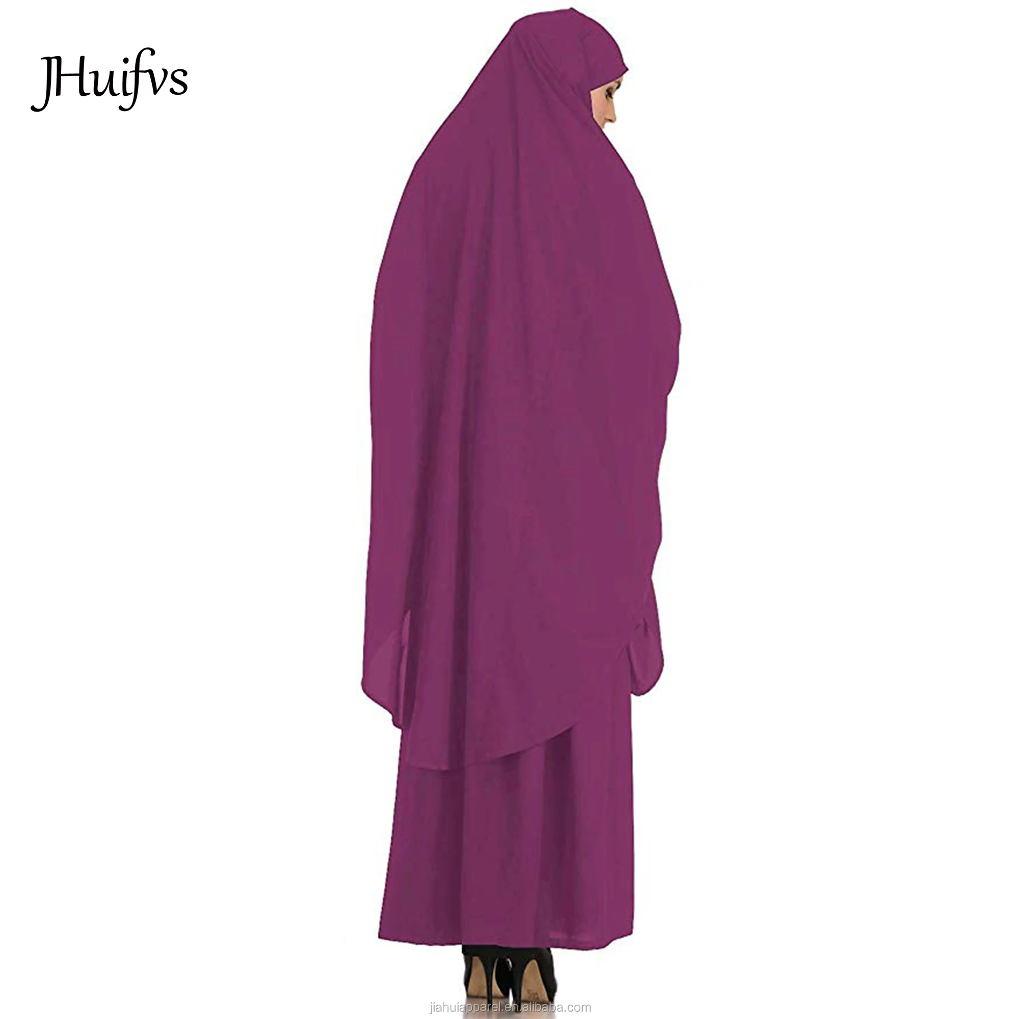 2020 Latest Design Solid Color Stretchy Two Piece  Muslim Prayer Abaya Dress Long Hijab Islamic Clothes