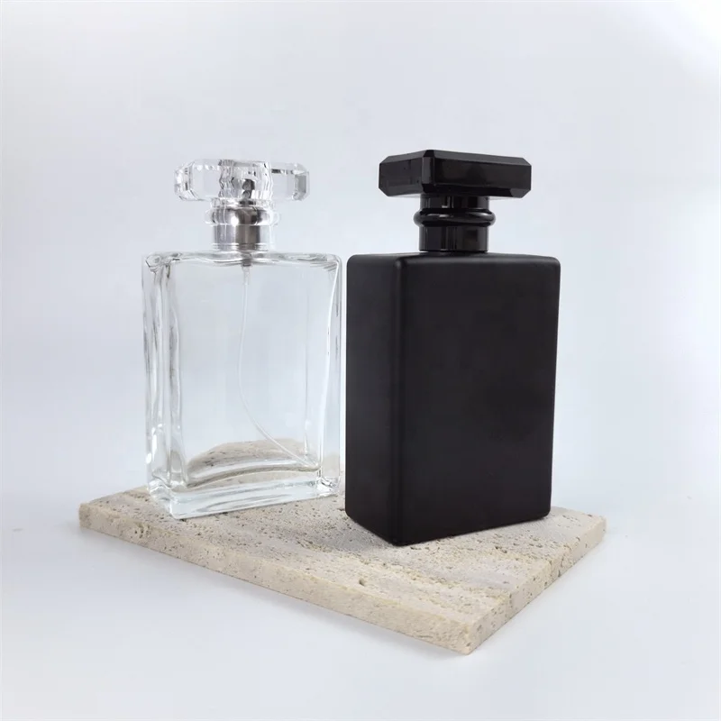 Empty Matte Black Rectangle 30ml 50ml Perfume Glass Bottles Square Parfum Bottle With Screw Sprayer and Top