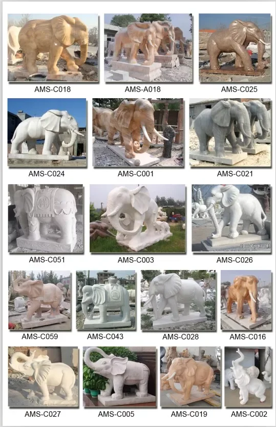 Grande Statue D'éléphant Sculptée En Marbre De Jardin Extérieur Grande