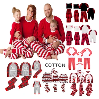 Holiday Cotton Pjs Red And White Striped Matching Pyjamas Set Family Christmas Pajamas