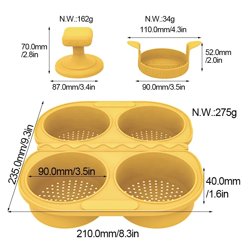 Eco-friendly Non Stick Silicone Burger Bun Mold Silicone Baking Bread Mold 4 Cavity Silicone Hamburger Mold