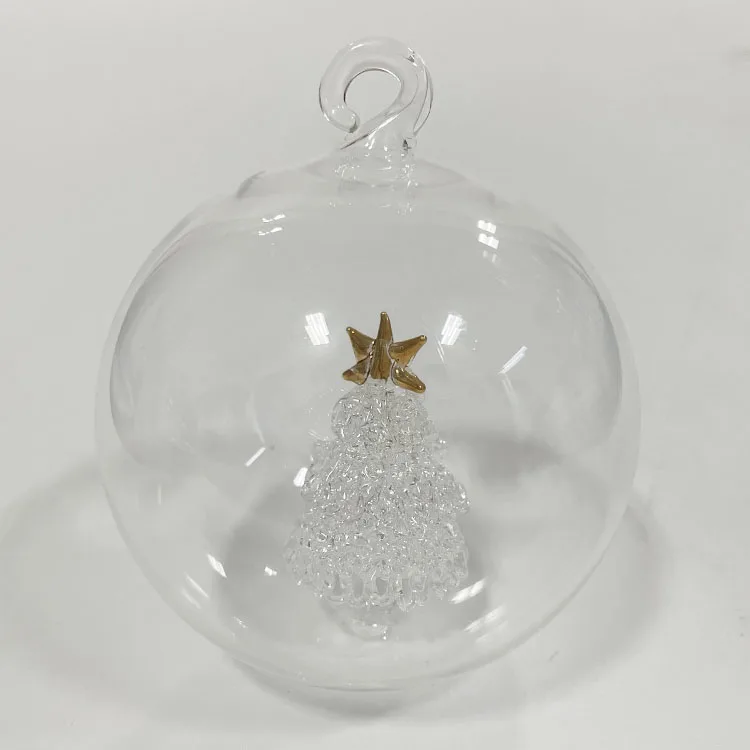 Wholesale clear hanging hand blown glass ornaments ball Christmas tree inside