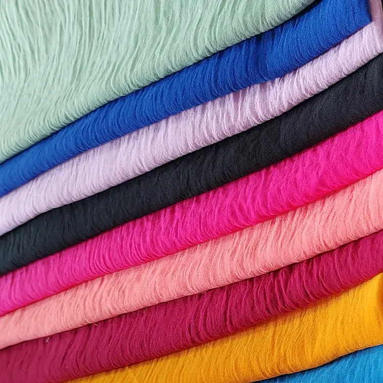 Wrinkle Fabrics Customize Color Plain Dyed 100% Polyester Woven Crinkle CEY Crepe for Clothing Women Free Sample Hebei China