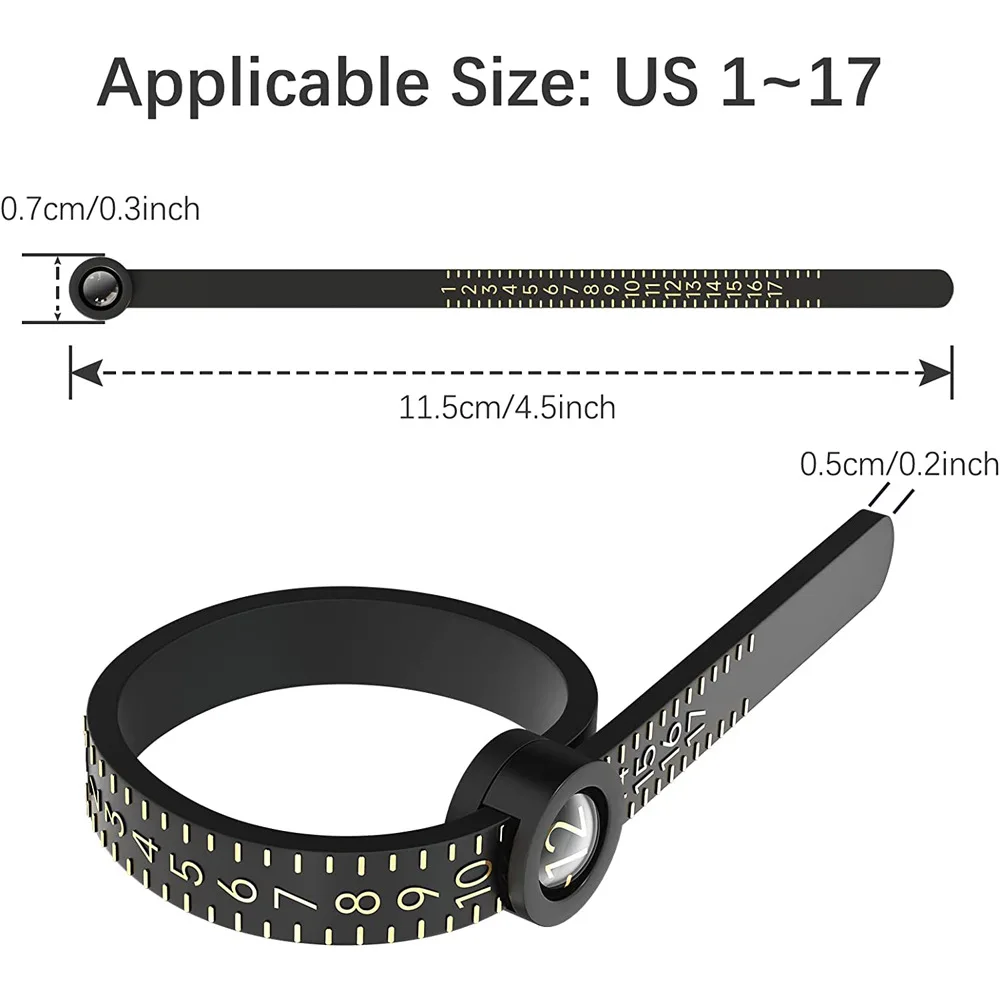 1-17 Ring Sizer with Magnifying Glass Black and White US Ring