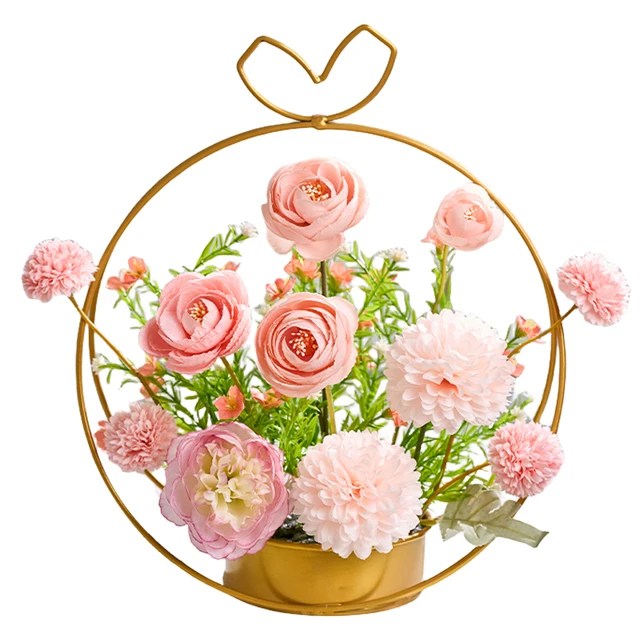 Mother's Day & Valentine's Day Celebrations Gift Peony Hydrangea Autumn Chrysanthemum Artificial Flowers in Basket Thanksgiving