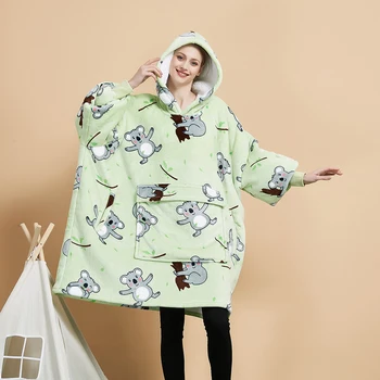 Custom Eco-Friendly Giant Winter Fleece Sherpa Blanket Hooded Blanket Wearable Sweatshirt Oversized Hoodie Blanket