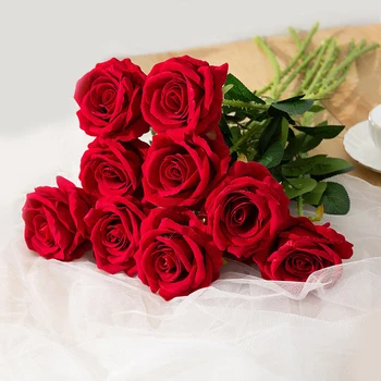 H21 DUOFU High Quality Red White Artificial Flower Real Touch Velvet Rose Flowers in bulk Wedding home decorative