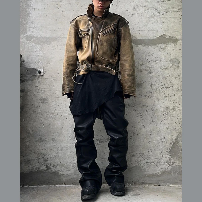DIZNEW OEM Men's Leather Jacket High Quality Vintage Made Old Blank Pu Leather Jacket American Style Oversized Fashion Jacket