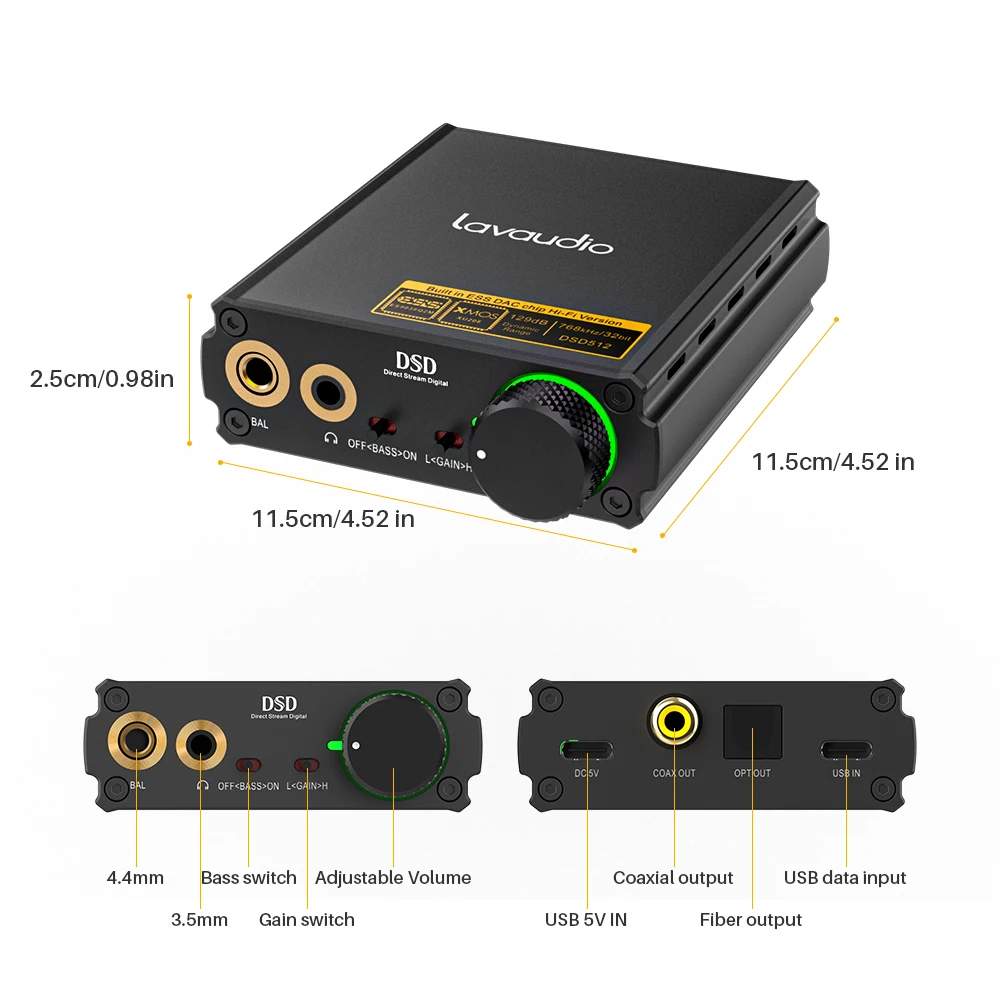 1Mii USB DAC AMP Headphone Amplifier Type C/Lightning DAC AMP, USB c DAC  Lavaudio 2021 Android/iOS/PC, DSD256 32Bit 384Khz CS43198 : :  Electronics