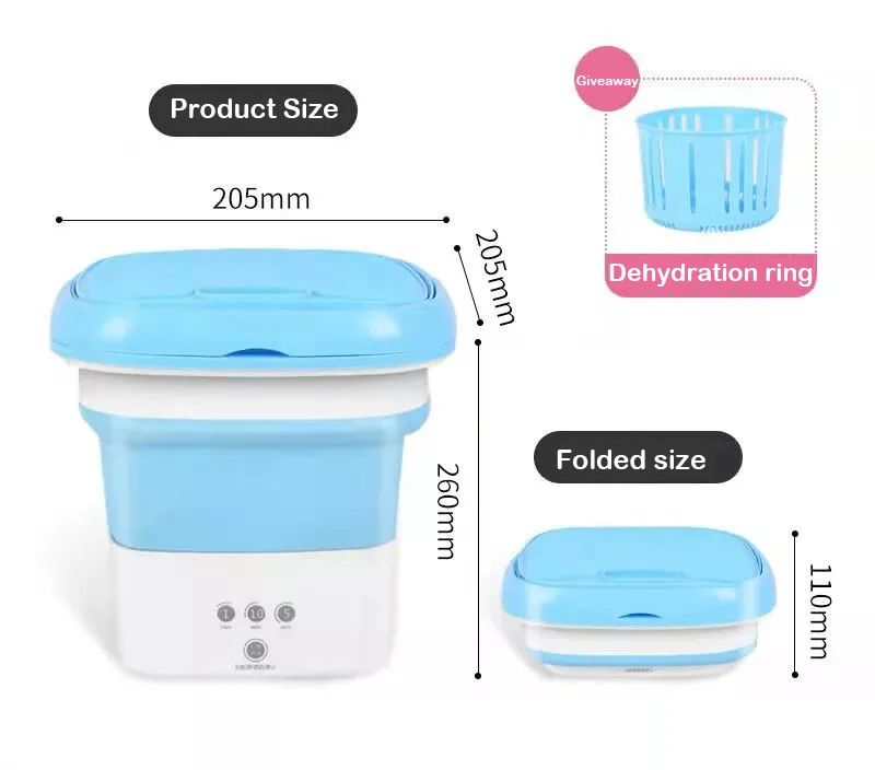 Portable Washing Machine 8L Mini Washer Modes for Underwear Baby Clothes  with Dryer Foldable Washing Machine 10 Usb Plastic