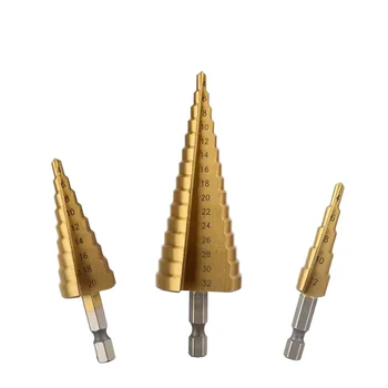 Hexagonal Shank Straight Groove Pagoda Drill Triangular Shank Spiral Step Drill for Iron Plastic-Opening Reaming Drill Bits