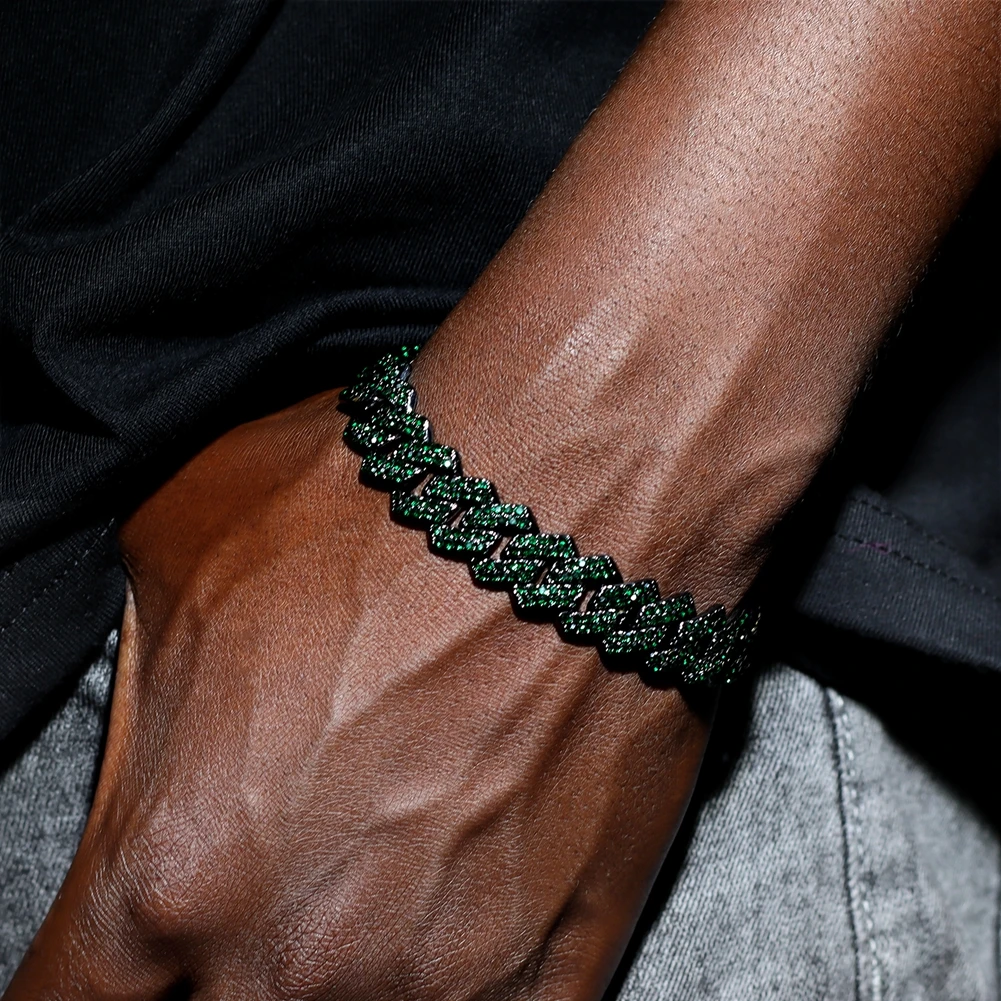 New Gothic Quenched Green Cuban Necklace Men Iced Out Chain Choker Men's  Punk Gun Black Copper Rhinestone Bracelet Jewelry Gift