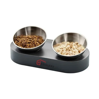 Baiyou Cat Bowls Stainless Steel Double Bowl Pet Feeder Gold Stainless Steel Pet Bowl With Stand