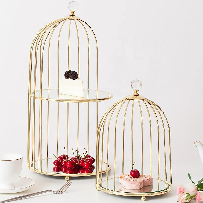 Présentoir à Cupcakes Cage à oiseaux dorée 2 étages 20 cm