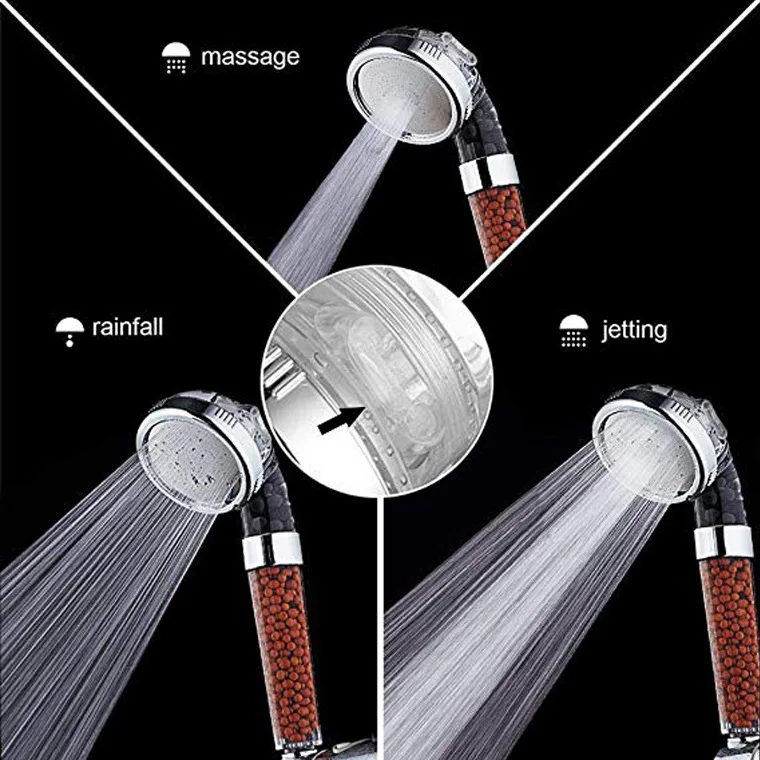 Helloworld 3 Modes Ionic Shower Head High Pressure With Anion Energy Filtration Stones Infused