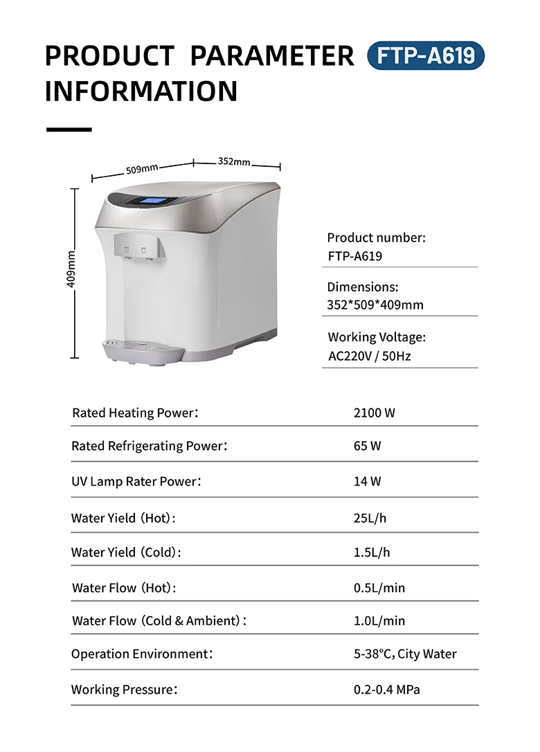 Filterpur desktop UV electric instant hot cold water filter dispenser price