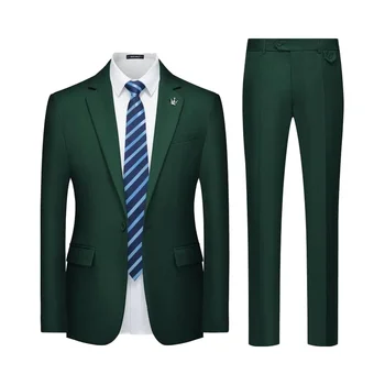 Men's 2-Piece Slim Fit Wedding Prom Tuxedo Suit Solid One Button Notch Lapel Blazer with Pants Single Breasted Closure