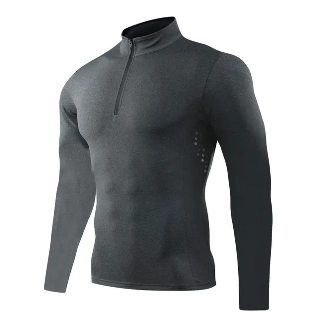 Custom Oem Wholesale Men'S Half Zip Sport Quick Dry Gym Black Running T Shirt Fitness Long Sleeve T-Shirt