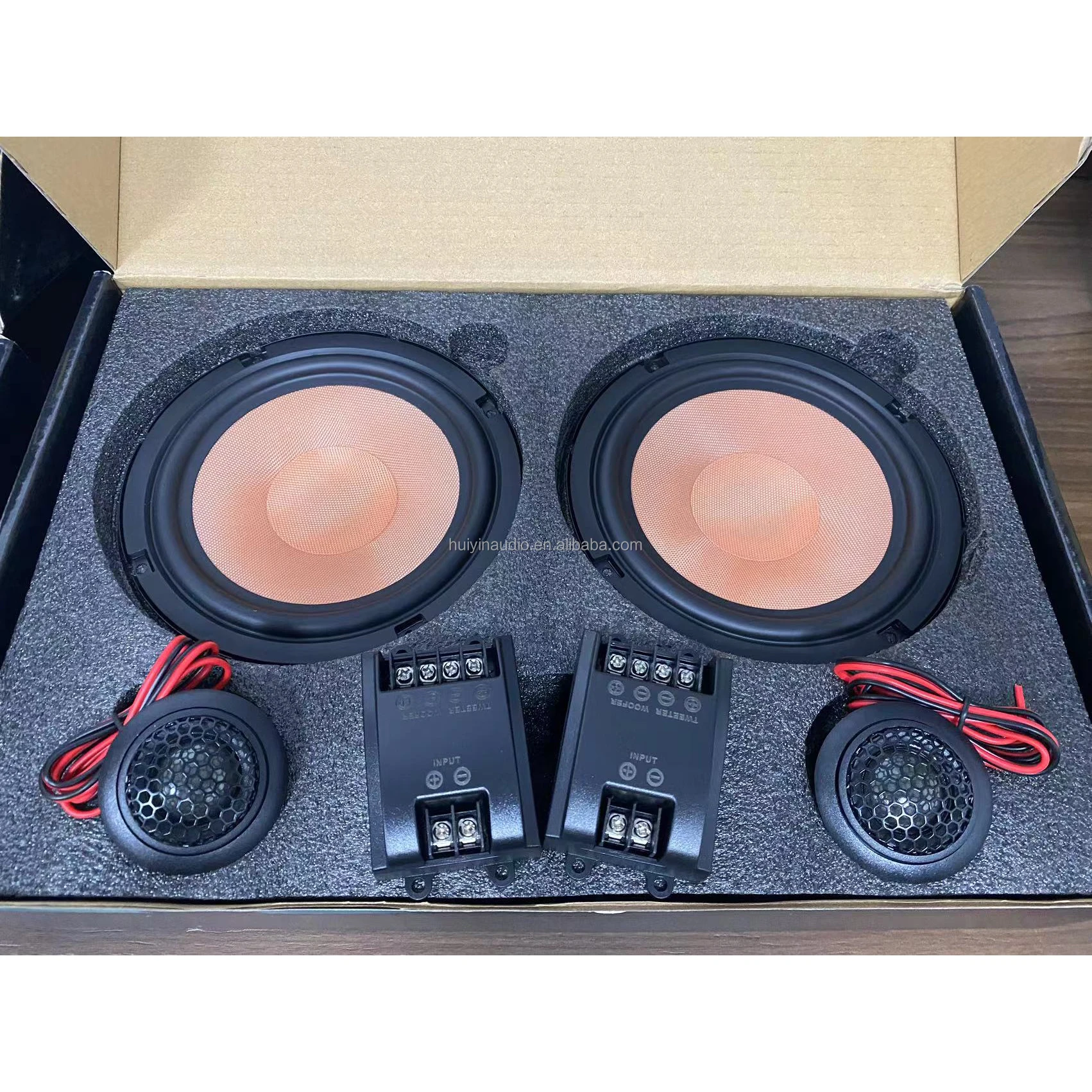 product 635 132t low price 65 inch car speaker whole set orange mid bass drivers with 2 audio crossovers and 2 speakers and 2 tweeters-0