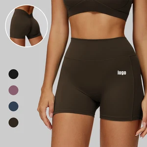 Custom logo Wrinkle Activewear Shorts Women Scrunch Butt Tummy Slimming Compression Running Yoga Shorts