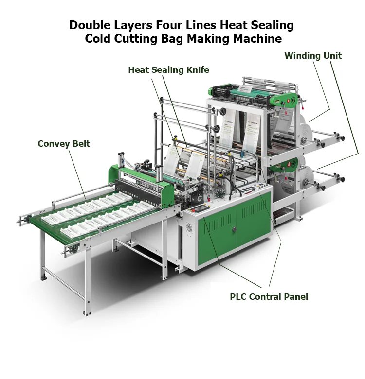 Polythene Bag Making Machine Cx600 Double Layers Four Channel