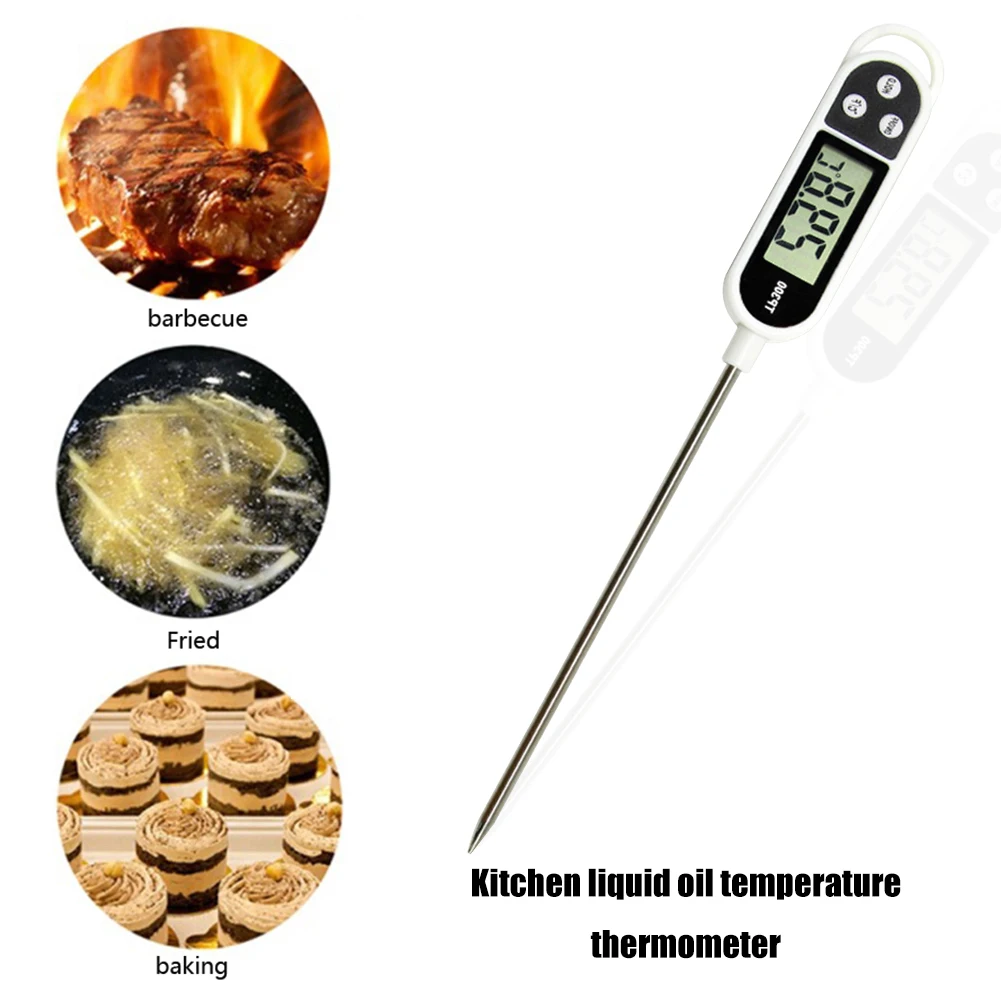 Portable Stainless Steel Probe Cooking Thermometer Baking Temperature  Measurement Food Liquid Paste Oil Temperature Milk Temperature Tea Category  Beer (Black)