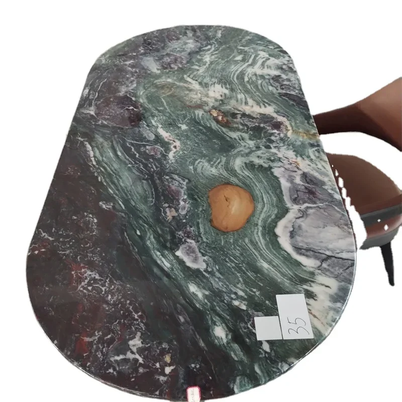 Factory Price Polished Natural Forest Green Quartzite Table Tops With Wooden Table Legs For Home Apartment Villa Hotel Decor