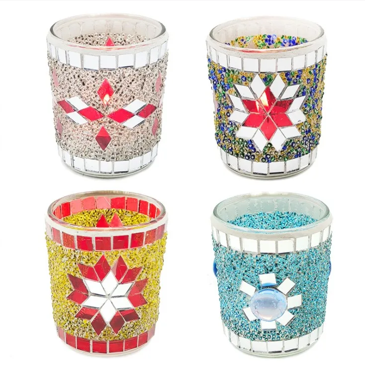 Hot Sale Romantic Mosaic Glass Candle Jar Candle Holder Wedding Home