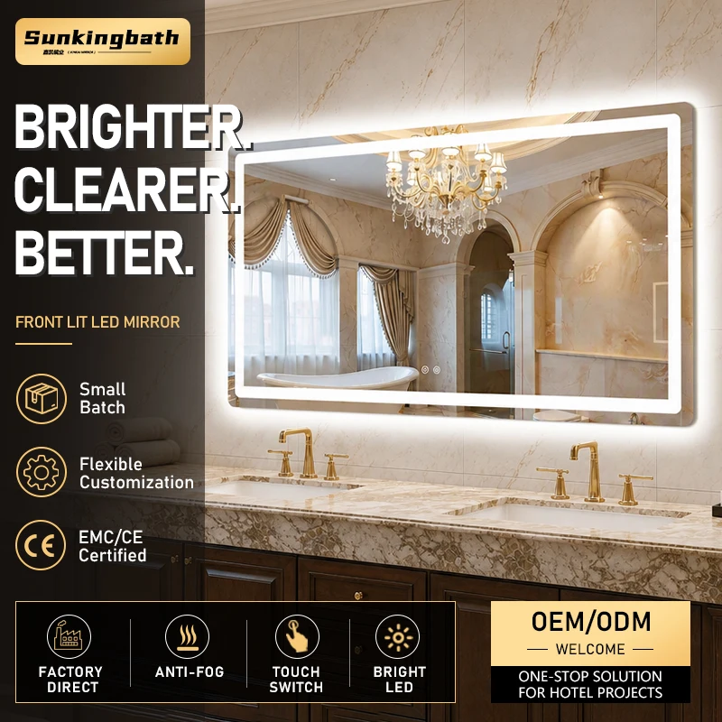 Hotel Project Modern Smart Mirror Wall Mounted Anti Fog Large Size Led Mirror Illuminated Led Bathroom Mirrors with LED Light