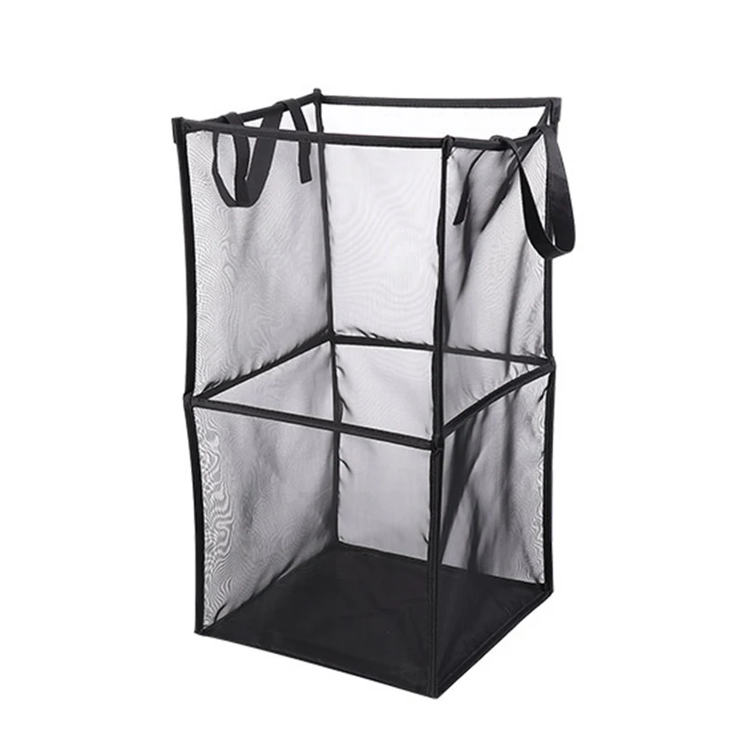 Home Use Customized Material Large Capacity Mesh Collapsible Foldable Dirty Clothes Laundry Baskets with 2 Compartment