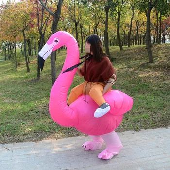 1pc Inflatable Flamingo Costume, Riding On Flamingo Funny Halloween Party  Costume For Adult