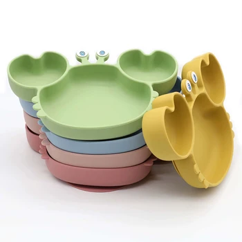 New Food Grade Silicone Crab Division Tray with Suction Cup Strong Suction Resistance Drop-Resistant Baby Feeding Tableware