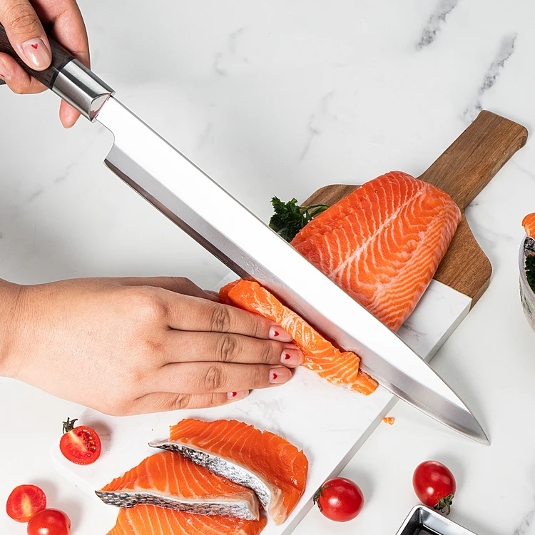 Japanese 210mm Slicing Sashimi Knife 5cr15 Sakimaru Sushi Knives Stainless Steel Sushi Knife With Wenge Wood Handle