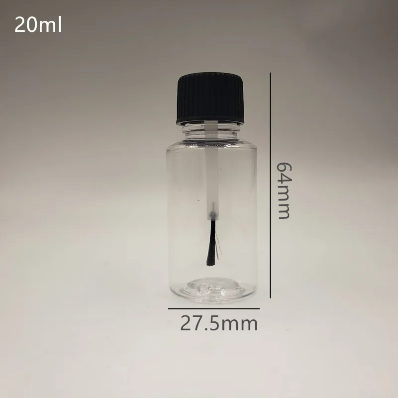 20ml Transparent Pet Plastic Bottle with Brush Lid Glue Brush Touch up Bottle