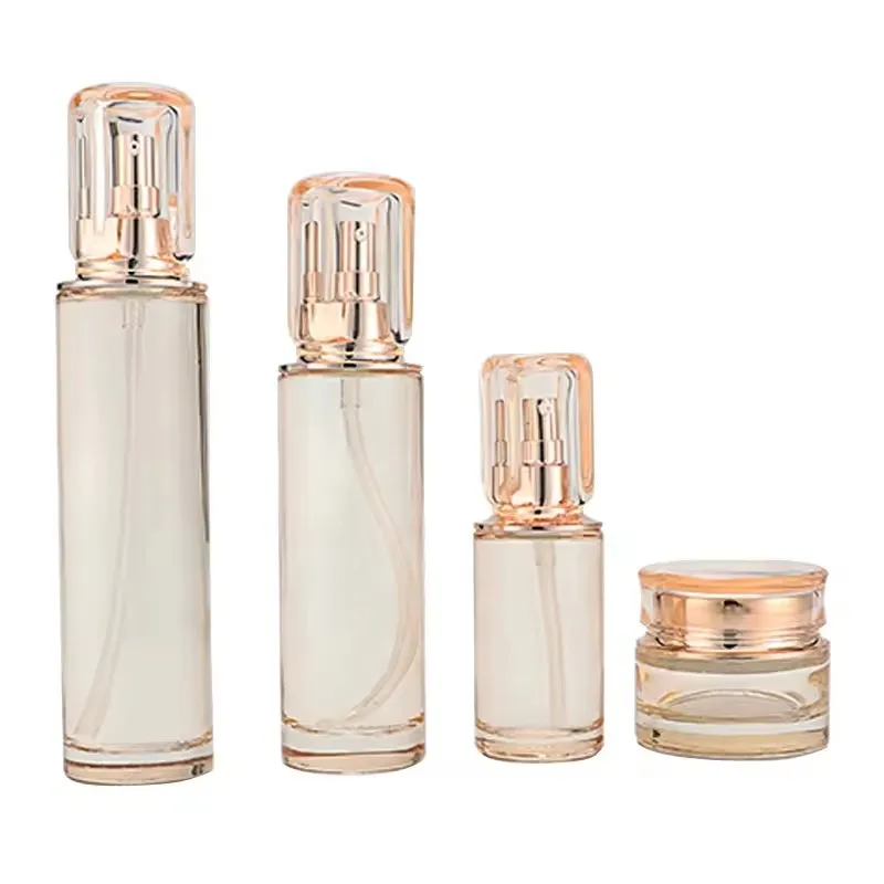 OEM Beauty glass  skincare container 30g50g40ml100ml120ml toner lotion serum cream cosmetic packaging set cosmetic glass bottles factory