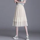 Skirt Skirts 2021 New Korean Style Midi Skirt Elastic High Waist Pleated Skirts Women Simple Elegant Cake Skirt