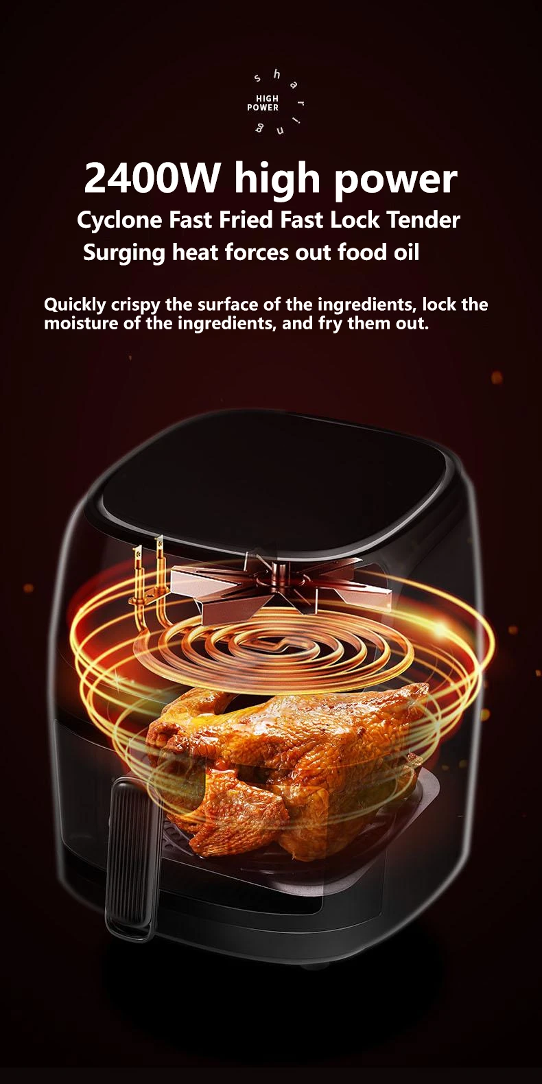 Viewing Window Nonstick Basket sliver crest 7 in 1 8L Air Cooker Fryer Kitchen Appliances Hot Air Fryer digital