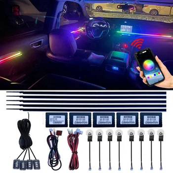 APP 18 in 1 symphony ambient light voice lighting car interior dashboard door universal rgb car dynamic chasing ambient light