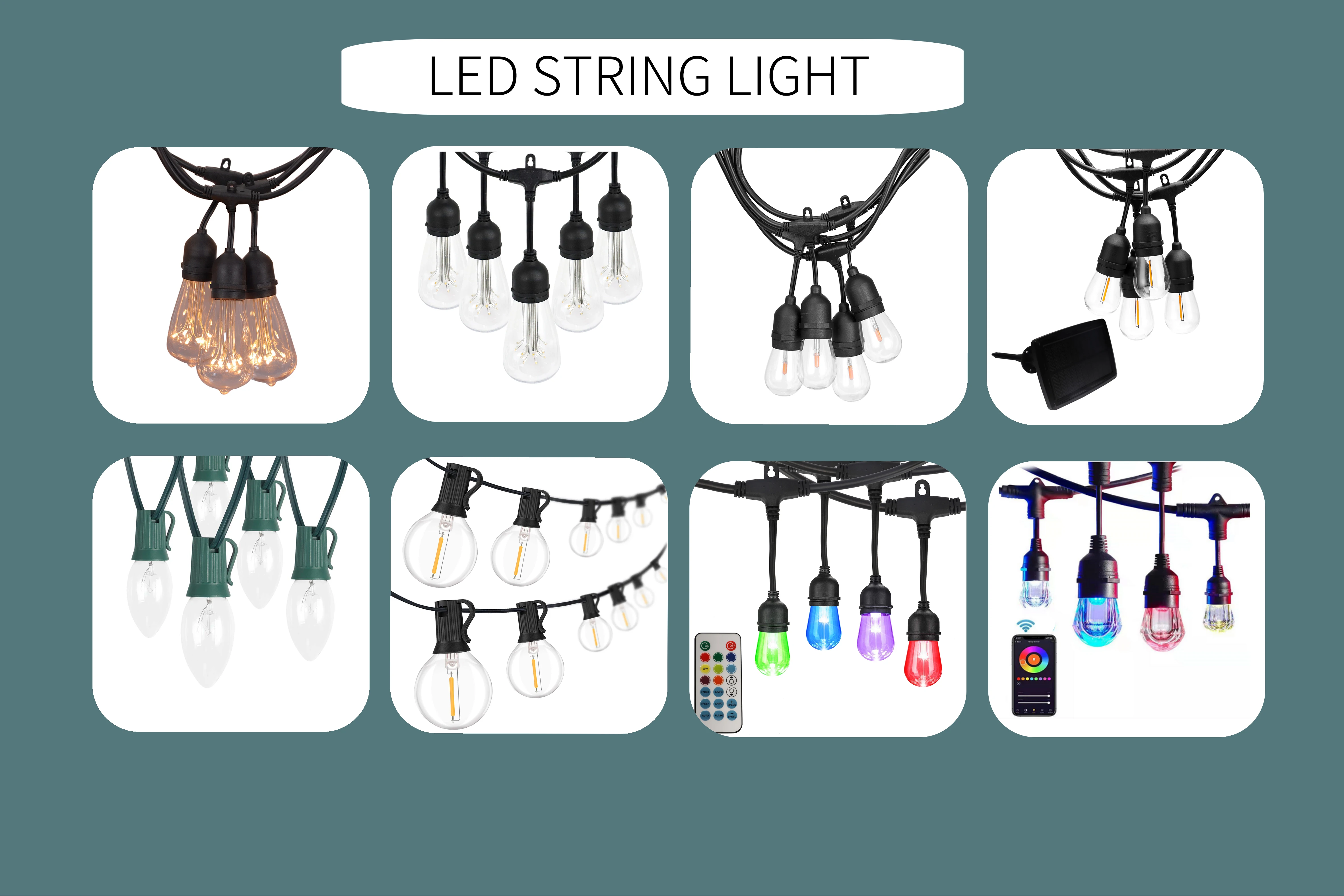 Outdoor String Lights 24 Feet G80 Globe Patio Backyard Cafe Decoration Lights With 10 Bulbs Non