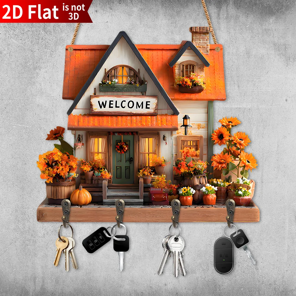 Decorative Floral Wooden Key Rack Wall Mounted Entryway Organizer_voghion.com