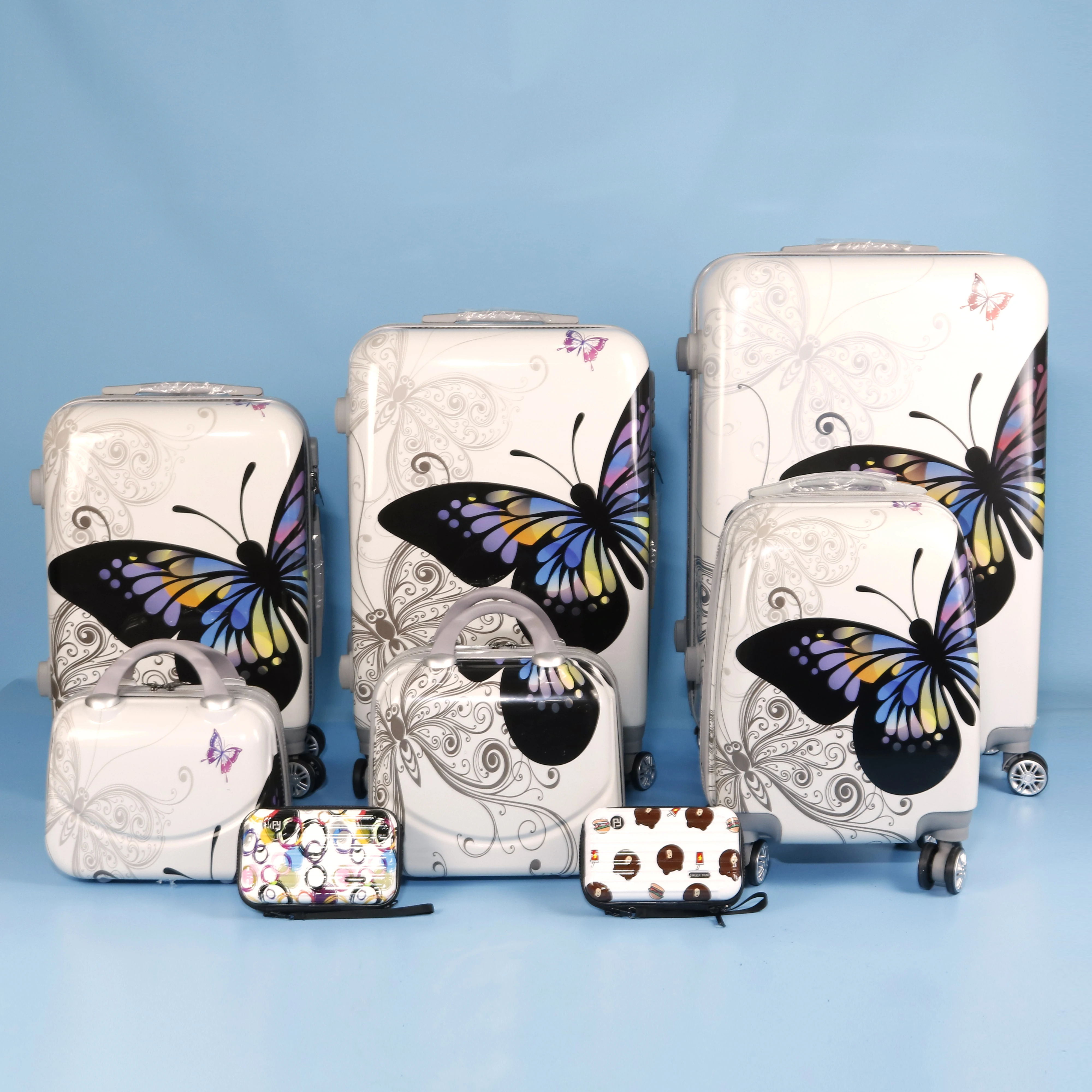 Wholesale Printed Butterfly Trolley Dark Grey 12/14/16/20/24/28  Inch ABS+PC Custom Luggage for Girls