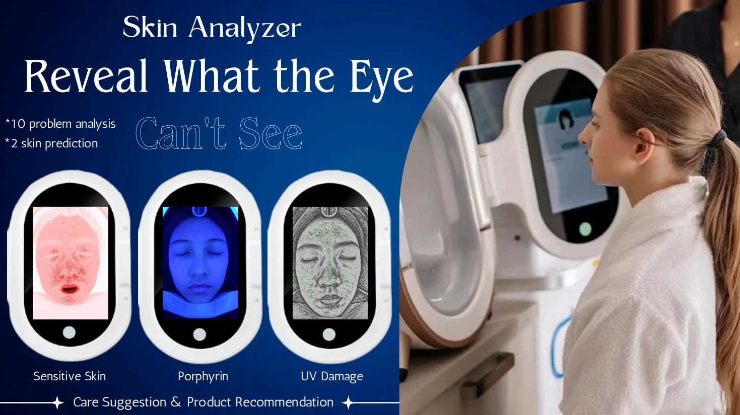 M9 Skin Analysis Machine Professional 3-Spectrum Facial Skin Analyzer System 2 Professional M9 skin analysis machine with RGB, UV, and polarized light imaging. High-resolution facial skin scanner for clinics, med spas, and skincare consultations. M9 Skin Analysis Machine Professional 3-Spectrum Facial Skin Analyzer System