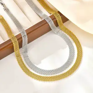 Hypoallergenic 3mm 8mm Stainless Steel Gold Plated Collarbone Necklace Mesh Chain Clavicle Chain Necklace