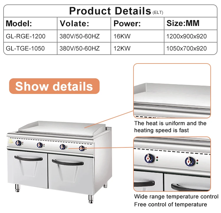 Glead Commercial Gas Griddle With Flat Gas Half Grooved Burger