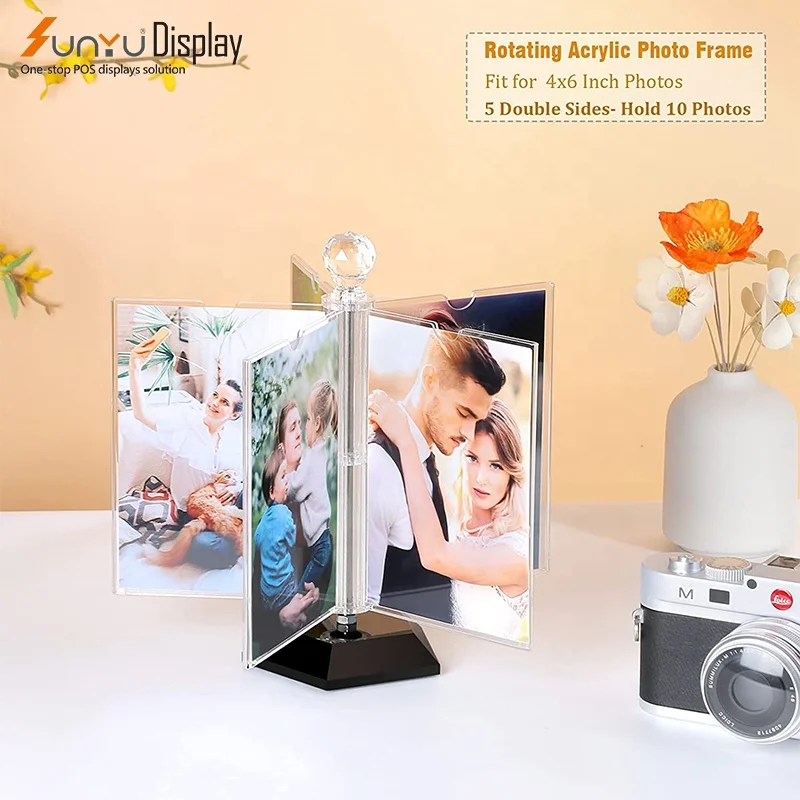 New Creative 360 Degrees Can Rotate Acrylic Bezel-free Picture Frame Display Stand Printed Photos, Menu Plexiglass Display Stand